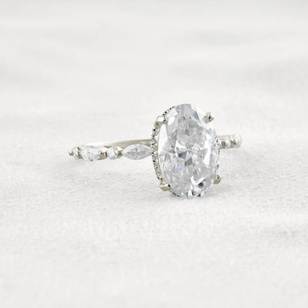 Hidden Halo Oval Moissanite Fancy Wedding Ring For Her