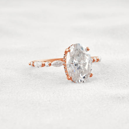 Hidden Halo Oval Moissanite Fancy Wedding Ring For Her