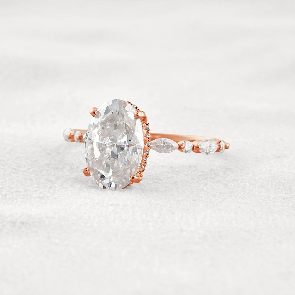 Hidden Halo Oval Moissanite Fancy Wedding Ring For Her