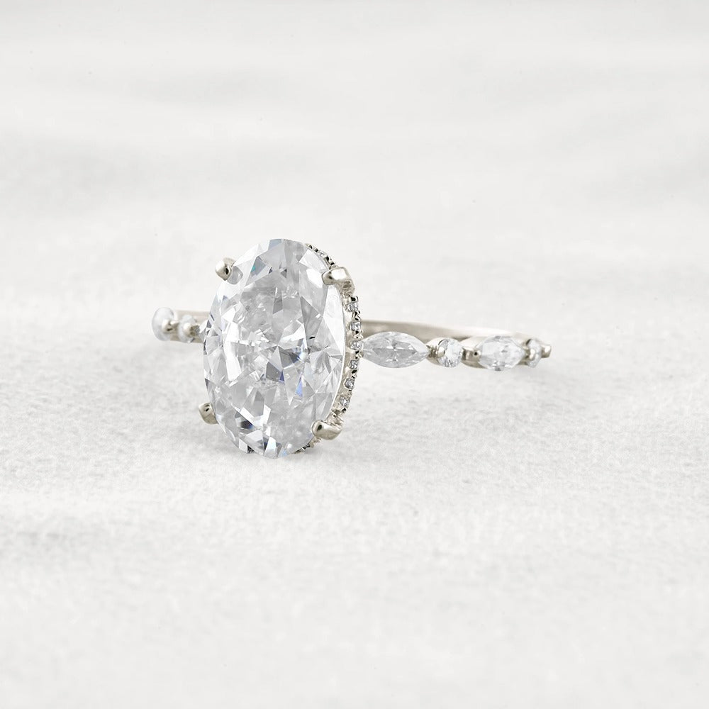 Hidden Halo Oval Moissanite Fancy Wedding Ring For Her