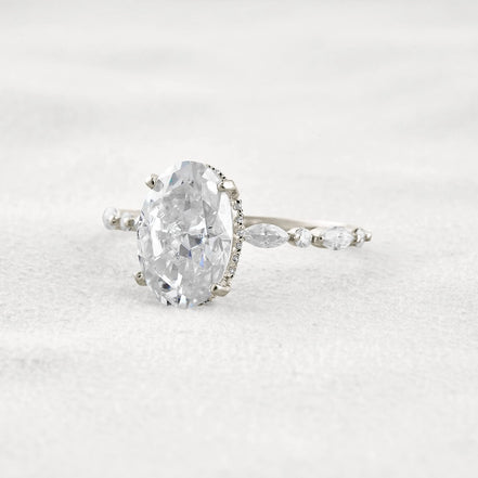 Hidden Halo Oval Moissanite Fancy Wedding Ring For Her