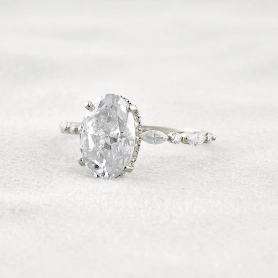 Hidden Halo Oval Moissanite Fancy Wedding Ring For Her