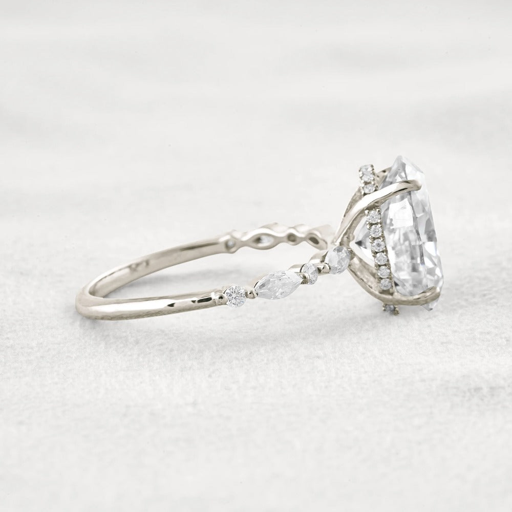 Hidden Halo Oval Moissanite Fancy Wedding Ring For Her