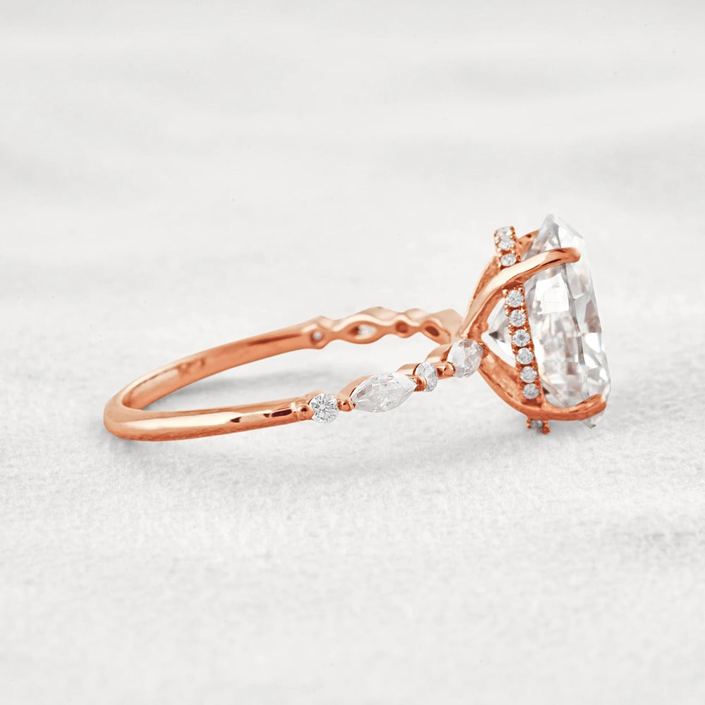 Hidden Halo Oval Moissanite Fancy Wedding Ring For Her