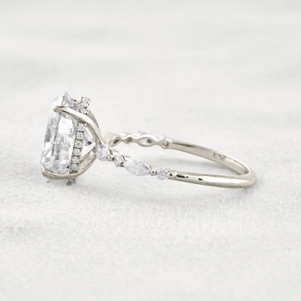 Hidden Halo Oval Moissanite Fancy Wedding Ring For Her