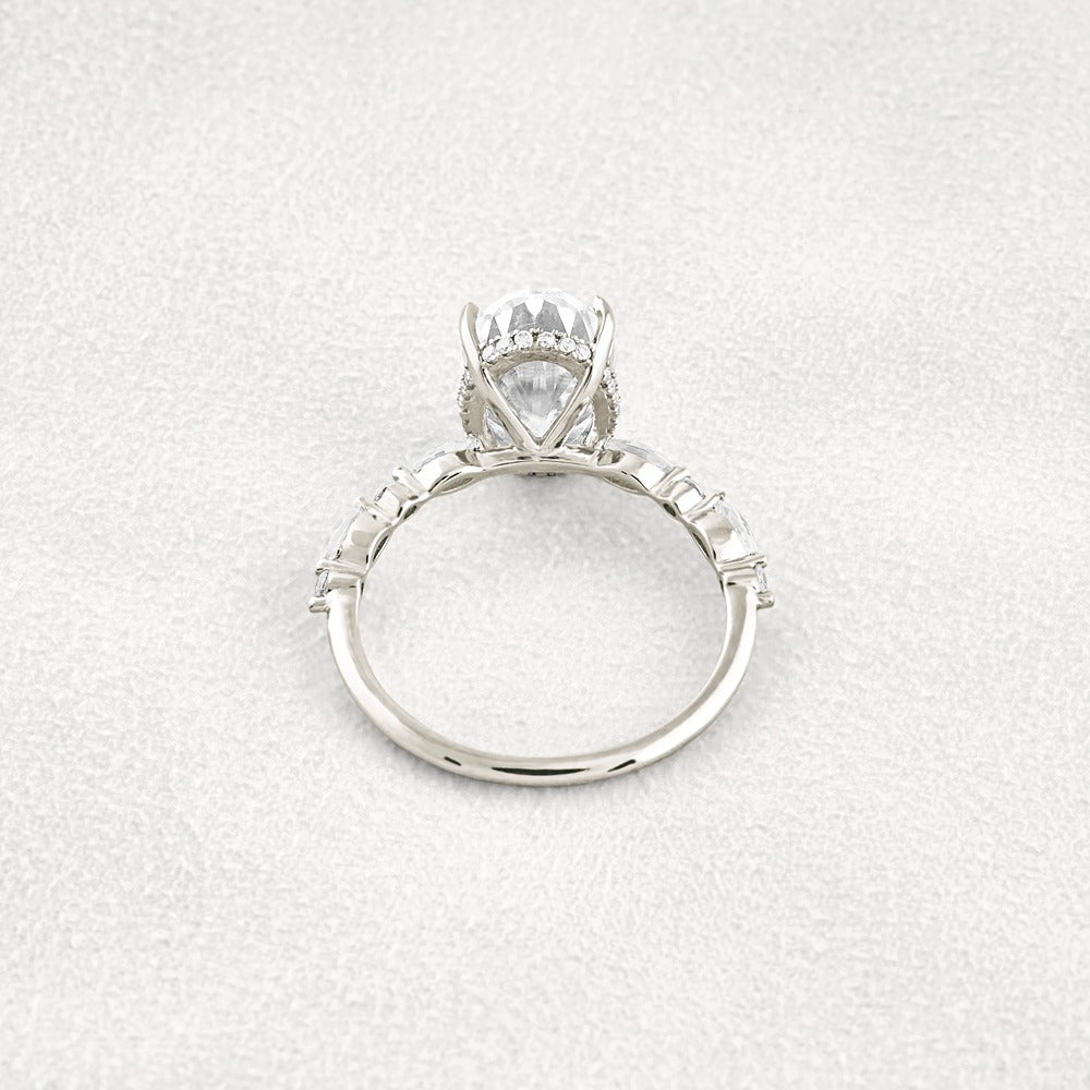 Hidden Halo Oval Moissanite Fancy Wedding Ring For Her