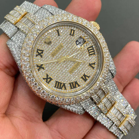 Round & Baguette Dual Tone Moissanite Men's Watch