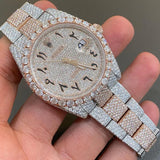 Dual Tone Iced Out Moissanite Hip Hop Wrist Watch For Men's
