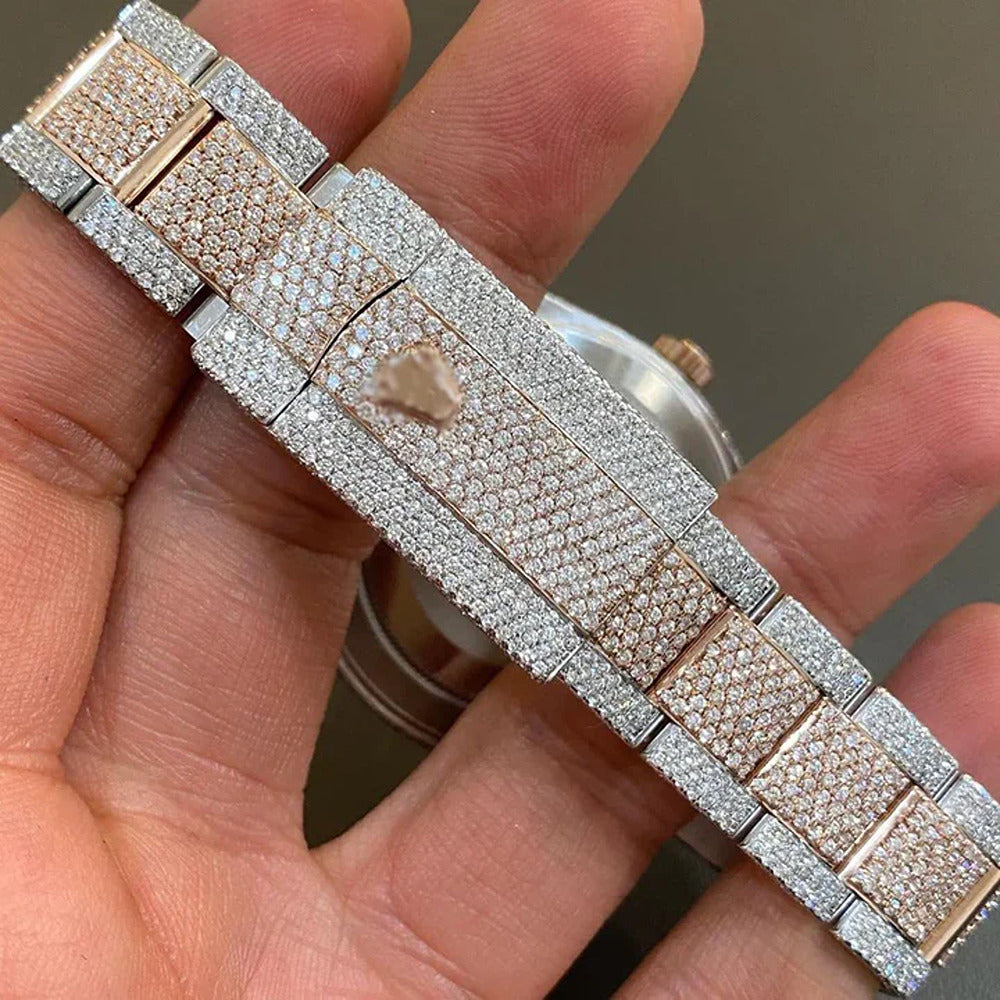 Dual Tone Iced Out Moissanite Hip Hop Wrist Watch For Men's