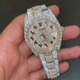 Dual Tone Iced Out Moissanite Hip Hop Wrist Watch For Men's