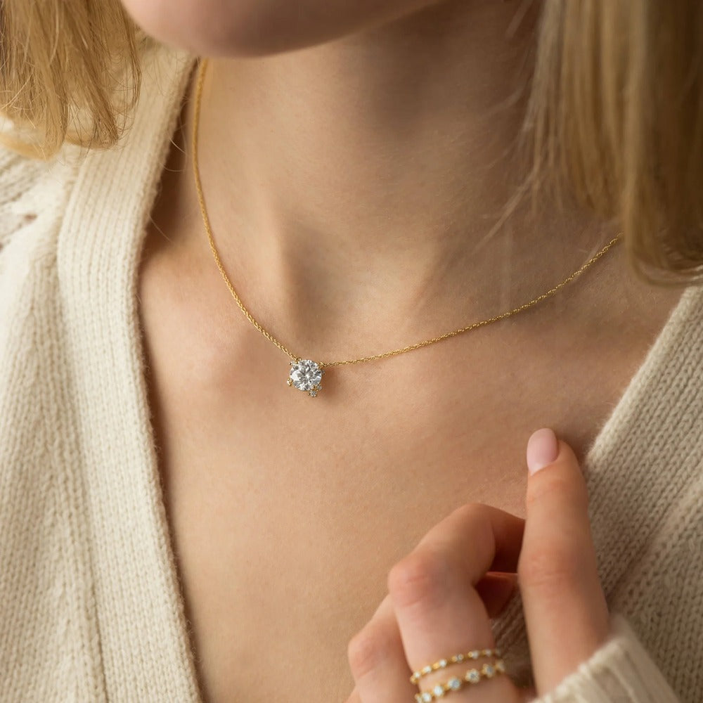 Round Cut Moissanite Colorless Vintage Pendant For Women