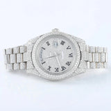 Stainless Steel  Roman Dial Day Date Moissanite Wrist Watch