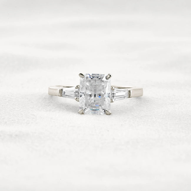 Moissanite Radiant & Baguette Three Stone Engagement Ring