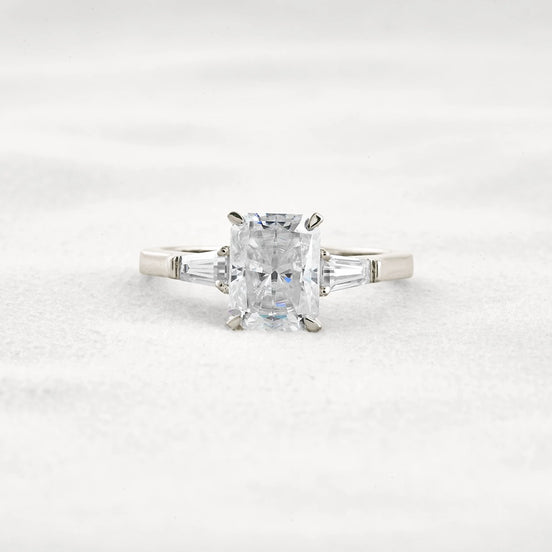 Moissanite Radiant & Baguette Three Stone Engagement Ring