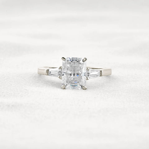 Moissanite Radiant & Baguette Three Stone Engagement Ring