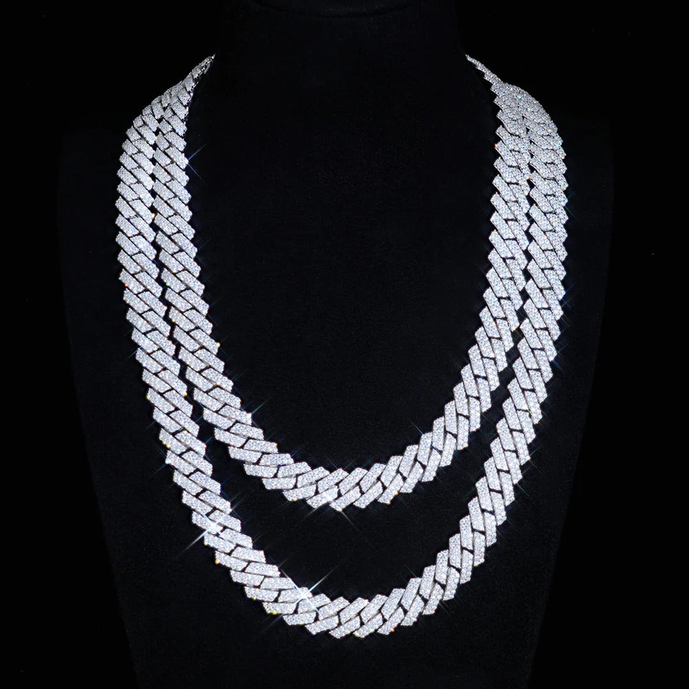 Round Cut 925 Silver Luxury Moissanite Diamond Cuban Chain