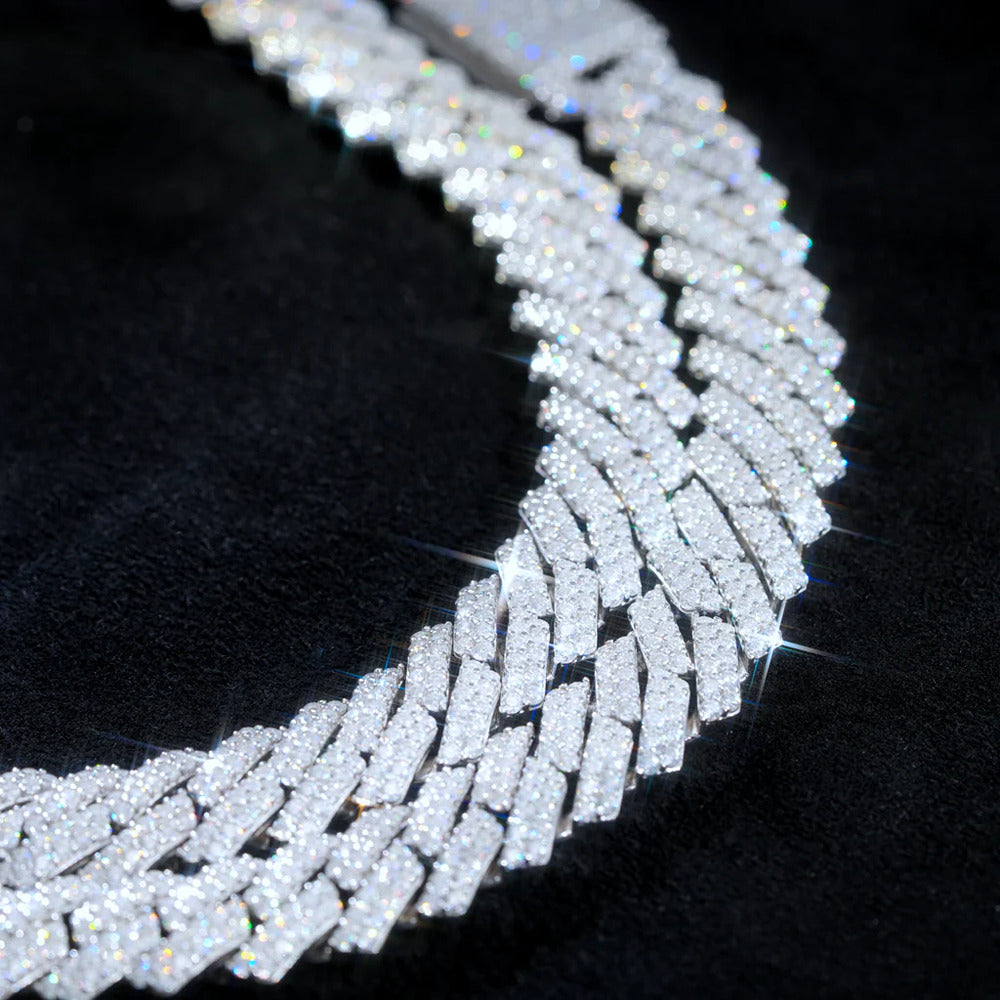 Round Cut 925 Silver Luxury Moissanite Diamond Cuban Chain