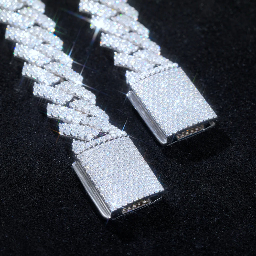 Round Cut 925 Silver Luxury Moissanite Diamond Cuban Chain