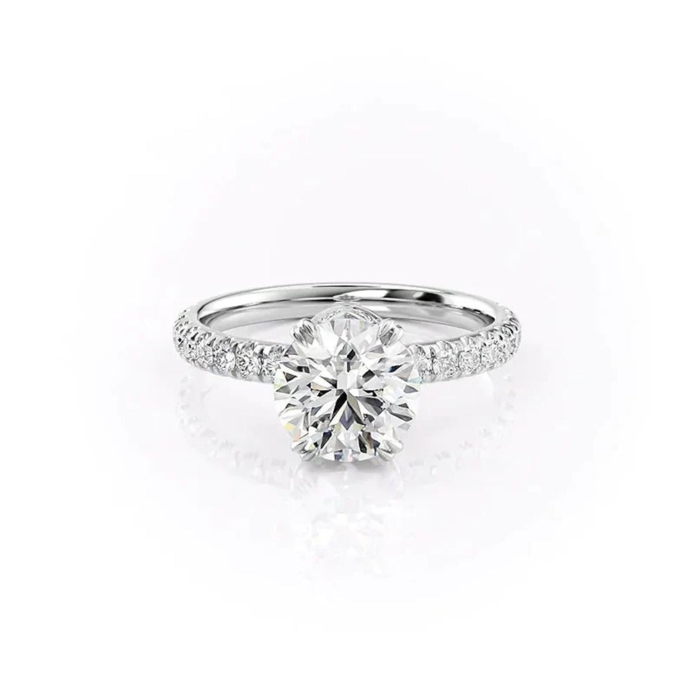 925 Sterling Silver Moissanite Round Cut Hidden Accent Ring