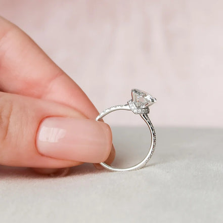 925 Sterling Silver Moissanite Round Cut Hidden Accent Ring