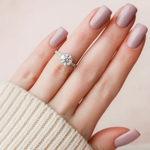925 Sterling Silver Moissanite Round Cut Hidden Accent Ring