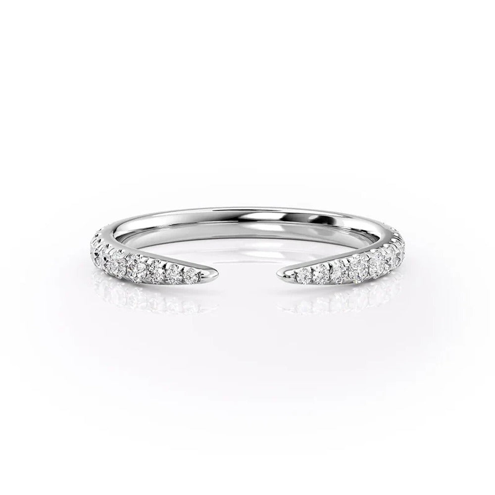 D Color Moissanite Round Cut Open Cuff Half Eternity Wedding Band