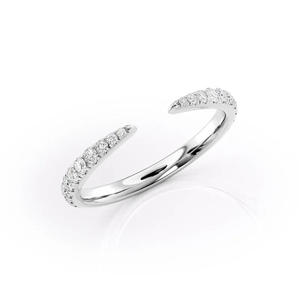 D Color Moissanite Round Cut Open Cuff Half Eternity Wedding Band