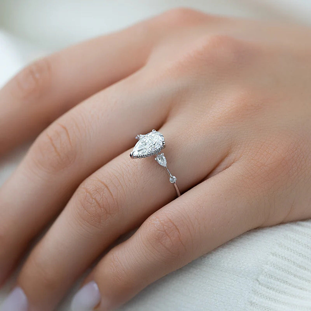 D Color Moissnaite Five Stone Pear Cut Diamond Ring