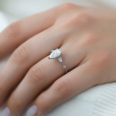 D Color Moissnaite Five Stone Pear Cut Diamond Ring