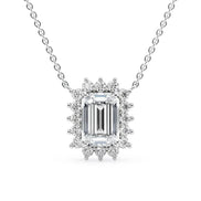 Emerald Cut Moissanite Halo Pendant For Women