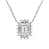 Emerald Cut Moissanite Halo Pendant For Women