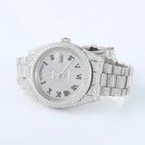Stainless Steel  Roman Dial Day Date Moissanite Wrist Watch