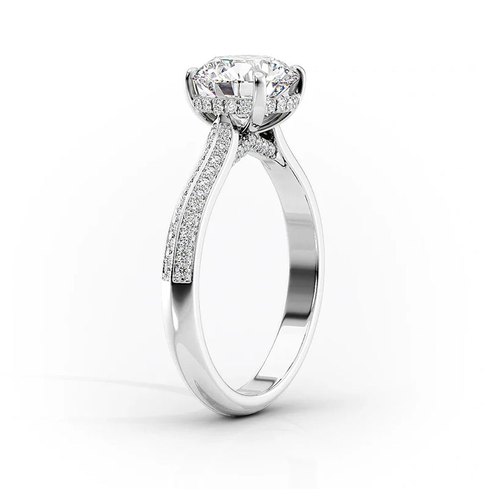 Knife Shank Round Cut Moissanite Engagement Ring