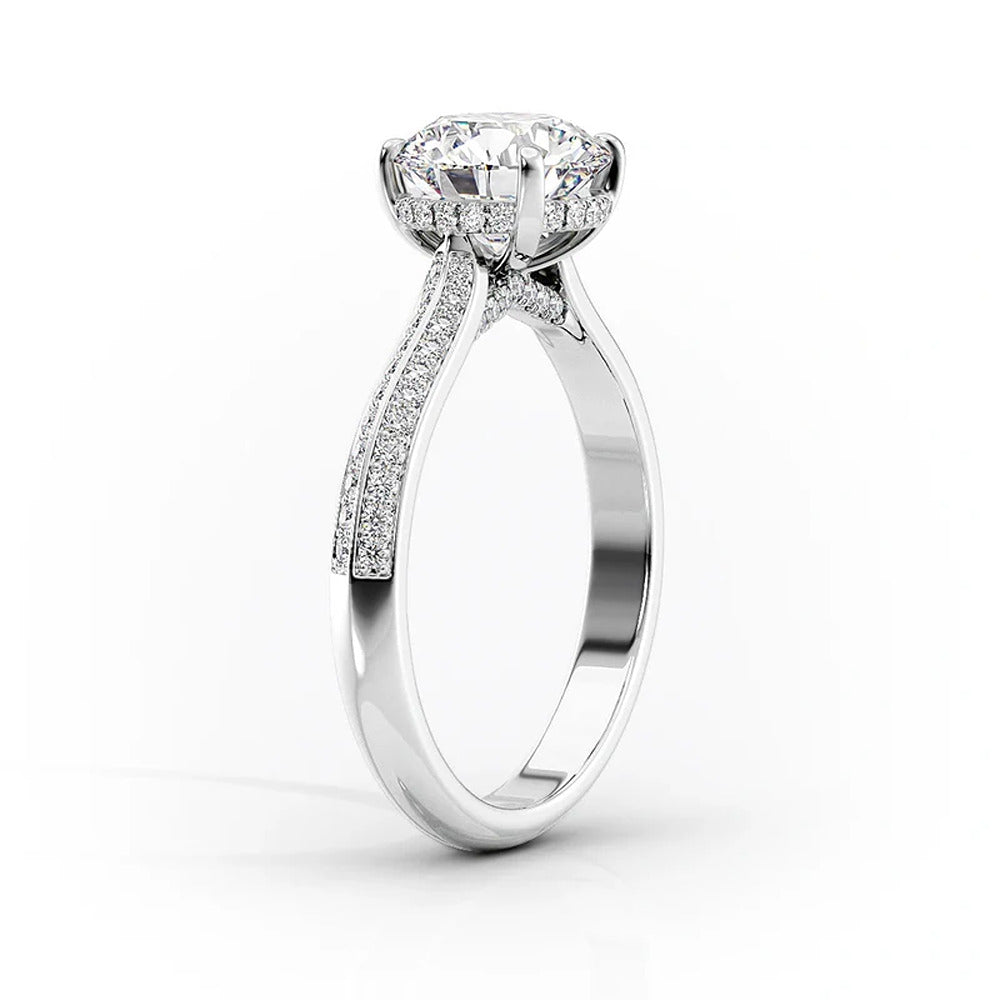 Knife Shank Hidden Accent Moissanite Pear Cut Wedding Ring