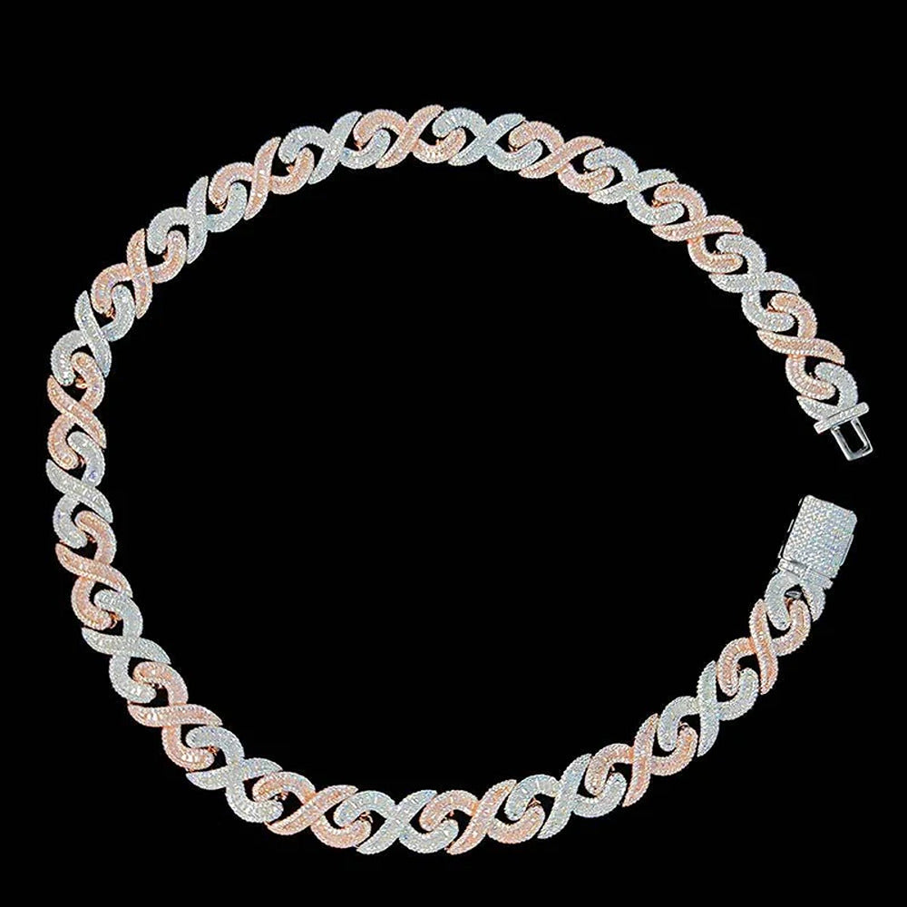 Infinity Link Round And Baguette Cut Moissnaite Cuban Chain