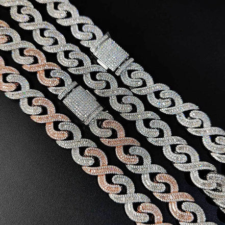 Infinity Link Round And Baguette Cut Moissnaite Cuban Chain