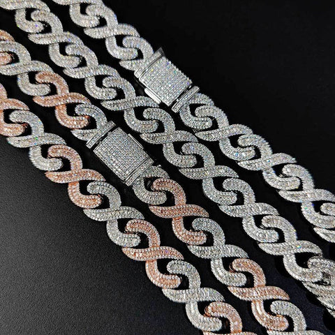 Infinity Link Round And Baguette Cut Moissnaite Cuban Chain