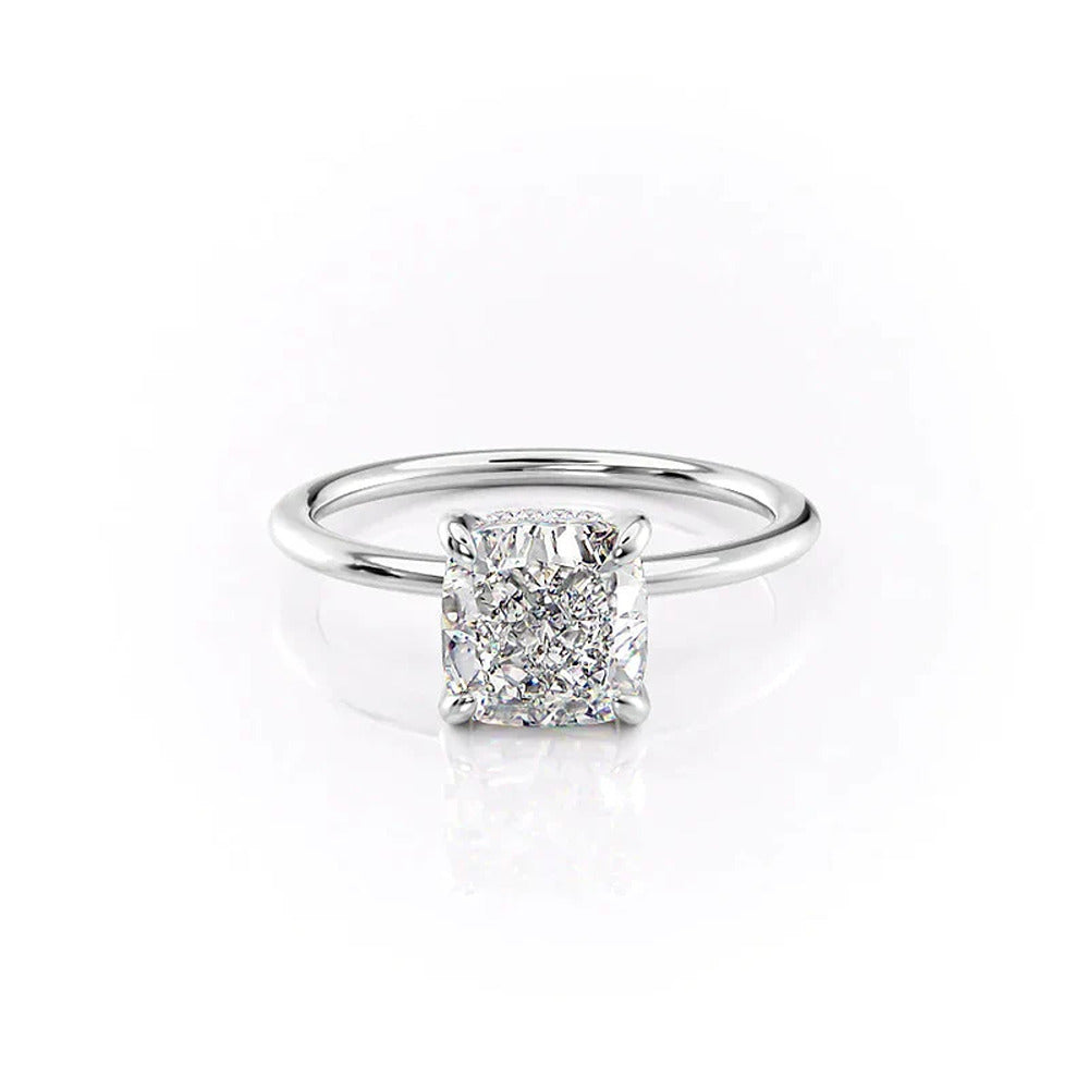 Hidden Halo Cushion Cut VVS1 Moissanite Promise Ring