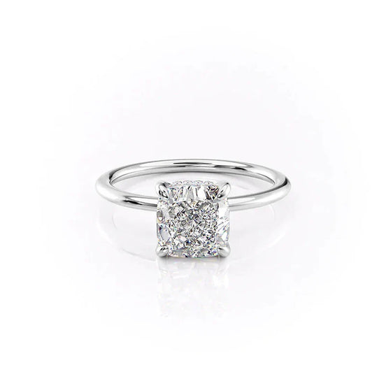 Hidden Halo Cushion Cut VVS1 Moissanite Promise Ring