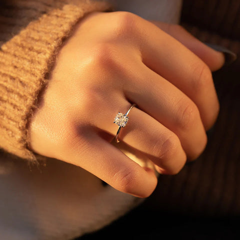 Hidden Halo Cushion Cut VVS1 Moissanite Promise Ring