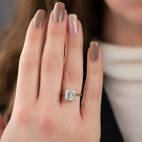 Hidden Halo Princess Cut Moissanite Birthday Gift Ring For Her