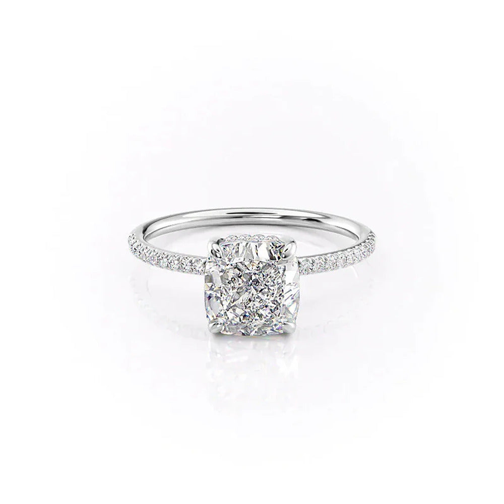 Cushion Cut Hidden Halo Moissanite Engagement Ring