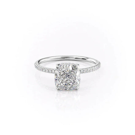 Cushion Cut Hidden Halo Moissanite Engagement Ring