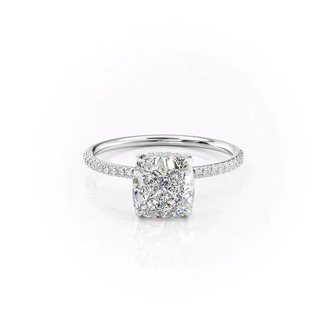 Cushion Cut Hidden Halo Moissanite Engagement Ring
