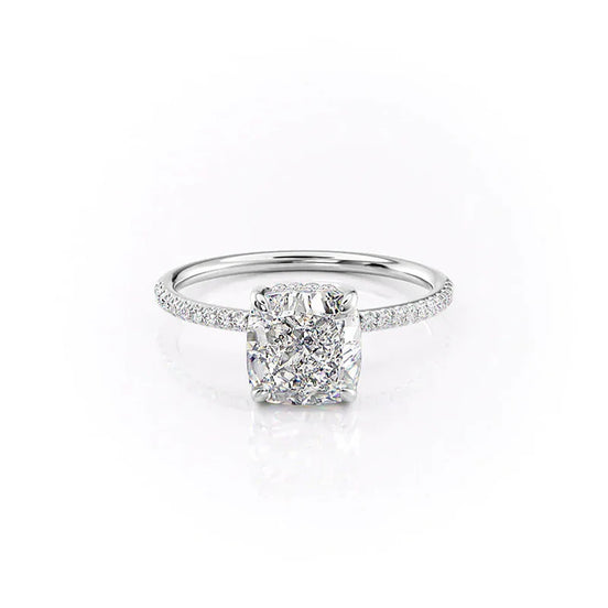 Cushion Cut Hidden Halo Moissanite Engagement Ring