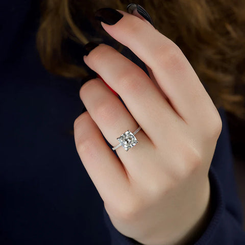 Cushion Cut Hidden Halo Moissanite Engagement Ring