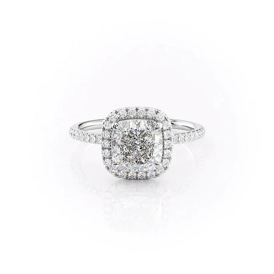Cushion Colorless Moissanite Halo Wedding Ring