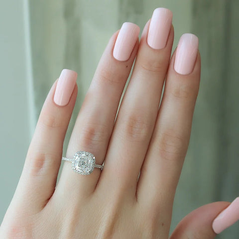 Cushion Colorless Moissanite Halo Wedding Ring