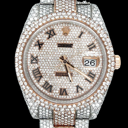 Iced Out Dual Tone Moissanite Luxury Watch For Men's