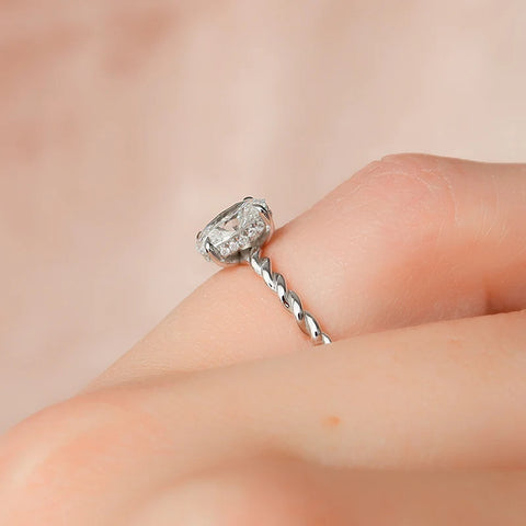 Oval Cut Moissanite Hidden Halo Unique Proposal Ring For Women